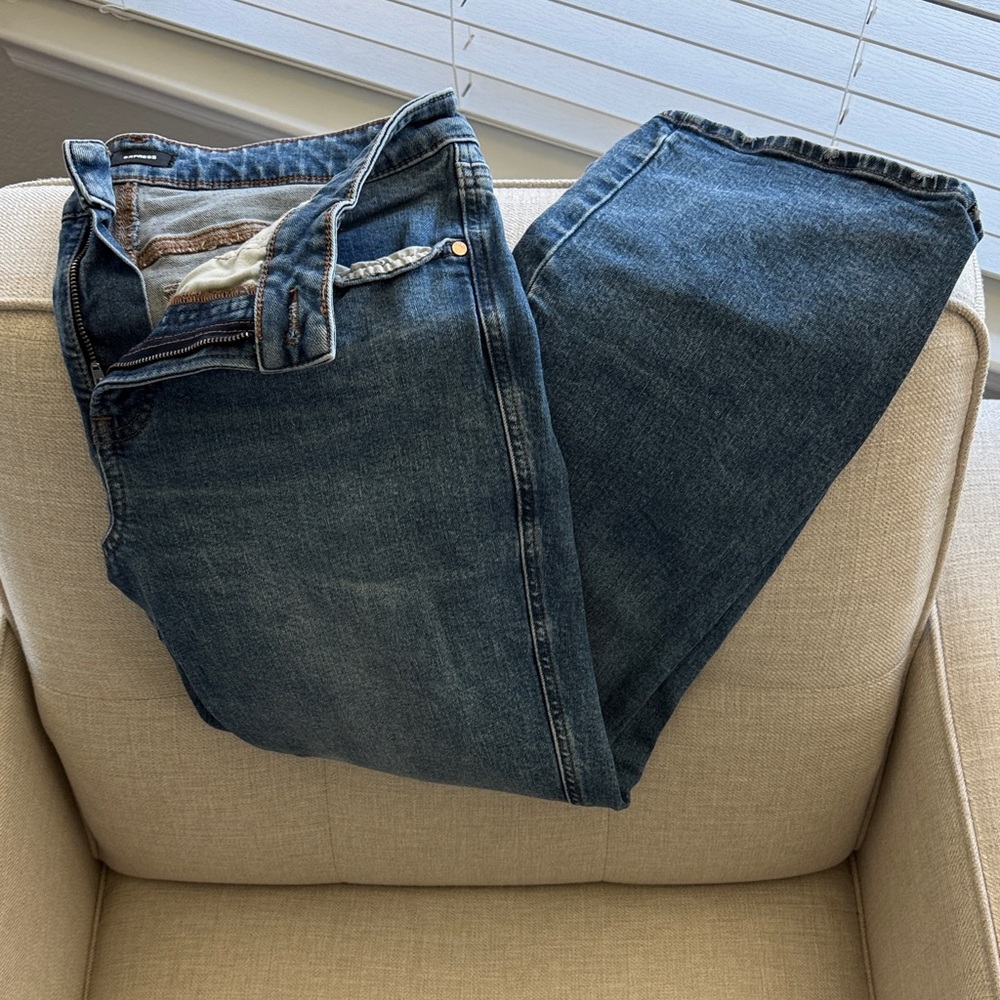 Express 90s Ankle Boot Jeans in Medium Blue Denim